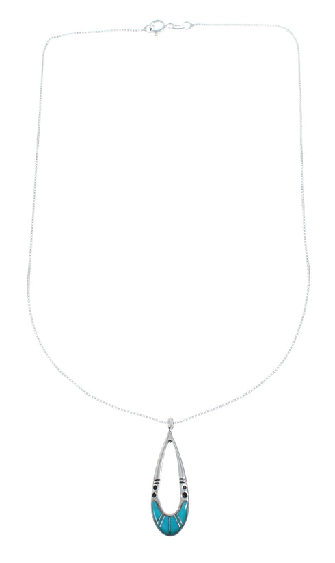 Genuine Turquoise Inlay Sterling Silver Chain Necklace Set NX11645